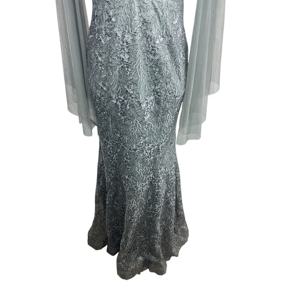 Dekolte Beaded Lace Sequin Evening Gown Mermaid Illusion Cape Sleeve Formal 42 - Picture 5 of 16